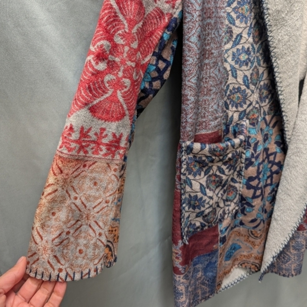 JOHNNY WAS 😍Multicolor Patchwork Hooded Cardigan Coat Kimono Sweater Size S - Picture 6 of 12